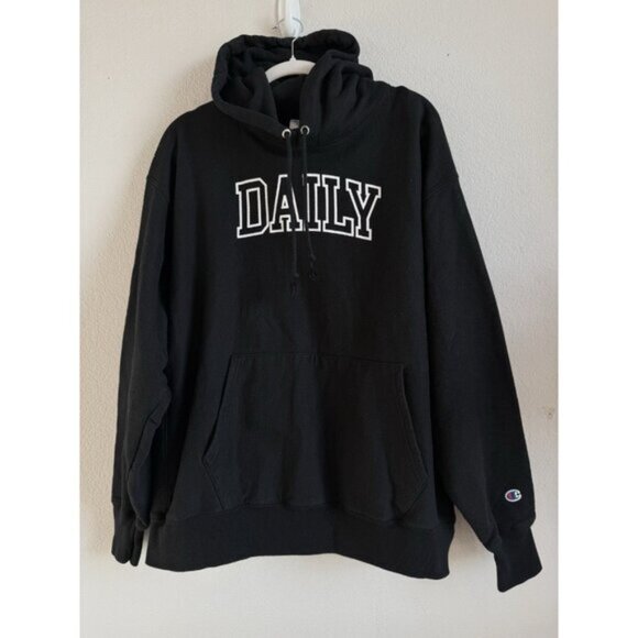 Vintage Champion Label Reverse Weave Black Hoodie Daily Sweatshirt Size Men’s 2X - Picture 8 of 12